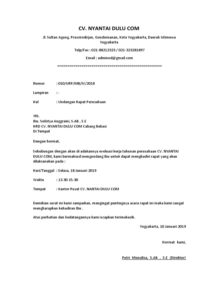 Detail Contoh Surat Undangan Rapat Kantor Nomer 11
