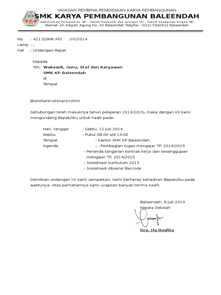 Detail Contoh Surat Undangan Rapat Kantor Nomer 35