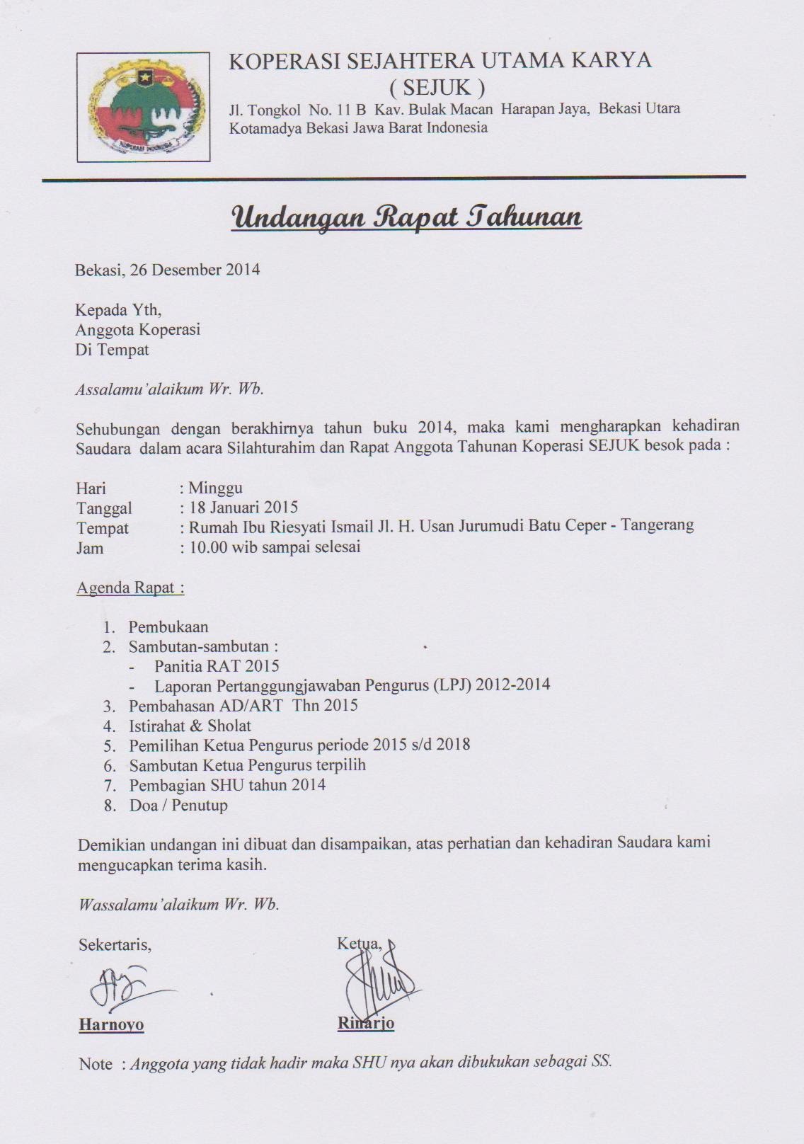 Detail Contoh Surat Undangan Rapat Koperasi Nomer 2