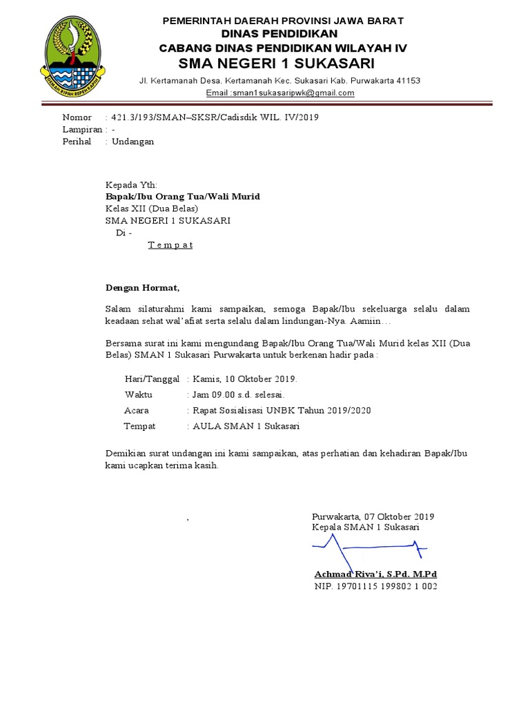 Detail Contoh Surat Undangan Rapat Orang Tua Murid Koleksi Nomer 20