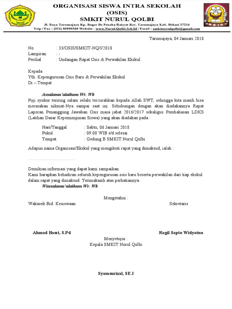 Detail Contoh Surat Undangan Rapat Osis Koleksi Nomer 18