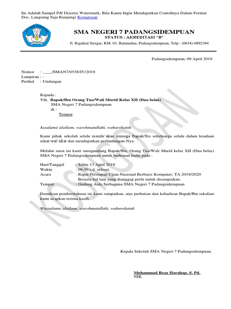Detail Contoh Surat Undangan Rapat Wali Murid Sd Koleksi Nomer 31