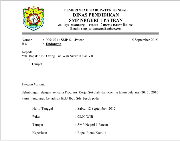 Detail Contoh Surat Undangan Rapat Wali Murid Sd Nomer 36