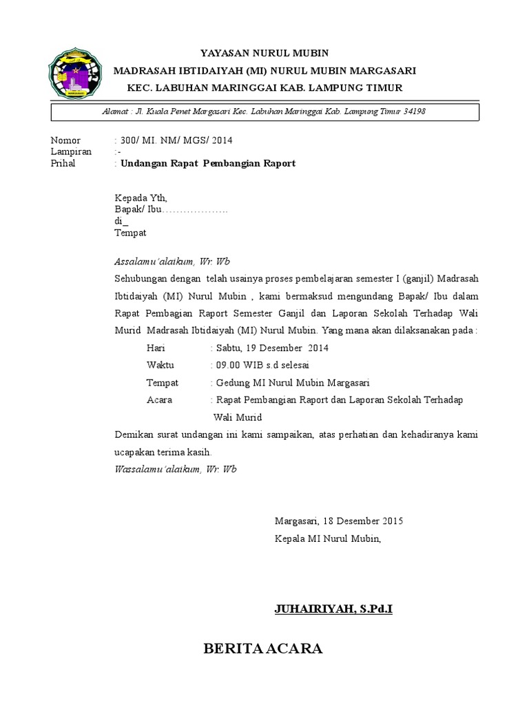 Detail Contoh Surat Undangan Rapat Wali Murid Sd Nomer 42