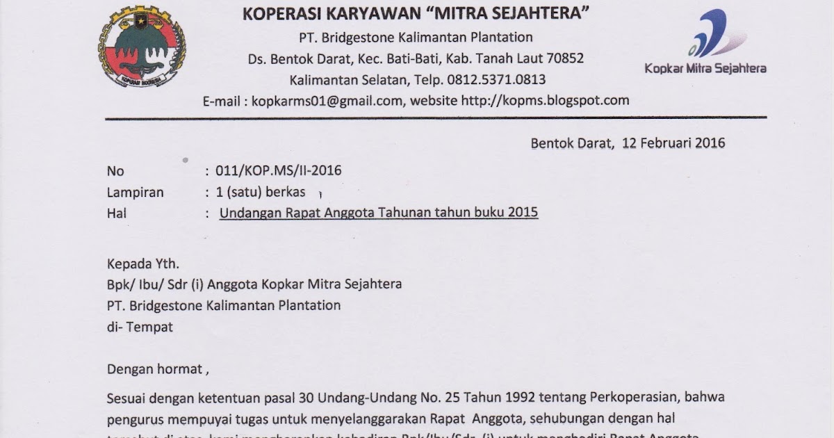 Detail Contoh Surat Undangan Rat Koperasi Nomer 24