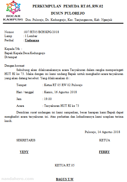 Detail Contoh Surat Undangan Resmi 17 Agustus Nomer 15