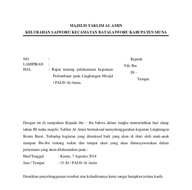 Detail Contoh Surat Undangan Resmi 17 Agustus Nomer 10