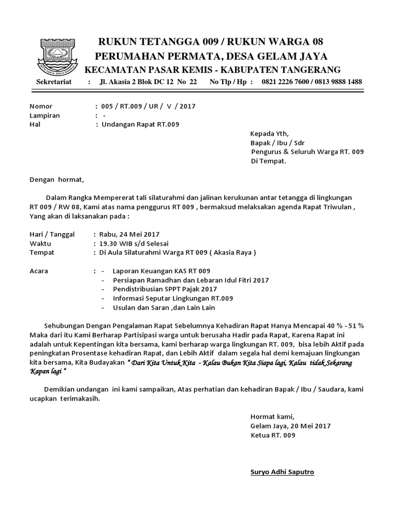 Detail Contoh Surat Undangan Rt Untuk Warga Nomer 14
