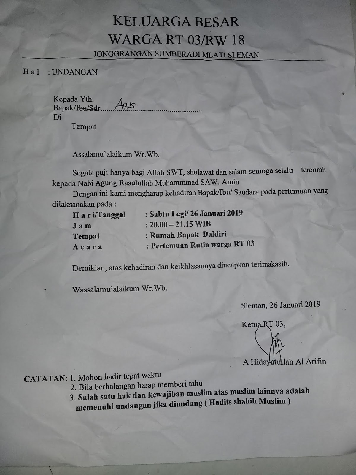 Detail Contoh Surat Undangan Rt Untuk Warga Nomer 24