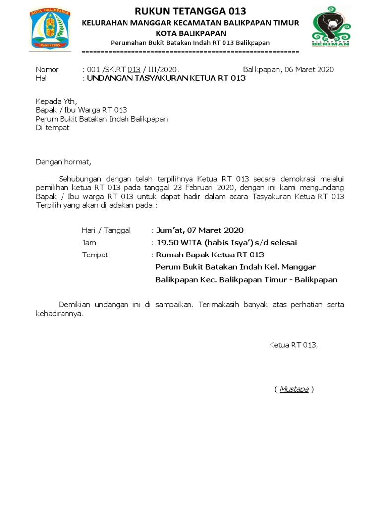 Detail Contoh Surat Undangan Rt Untuk Warga Nomer 38