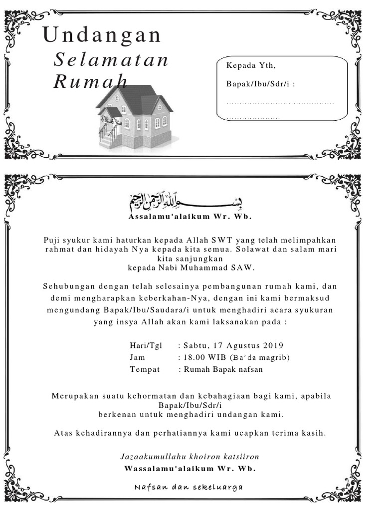 Contoh Surat Undangan Syukuran Rumah - 55+ Koleksi Gambar
