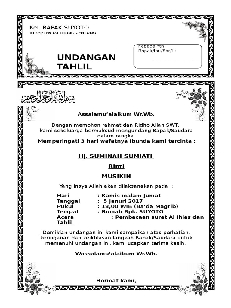 Contoh Surat Undangan Tahlil - 56+ Koleksi Gambar