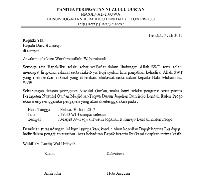 Detail Contoh Surat Undangan Takmir Masjid Nomer 54