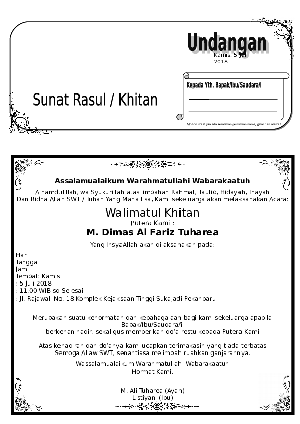 Detail Contoh Surat Undangan Walimatul Khitan Nomer 36