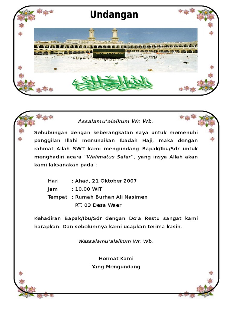 Detail Contoh Surat Undangan Walimatussafar Nomer 15