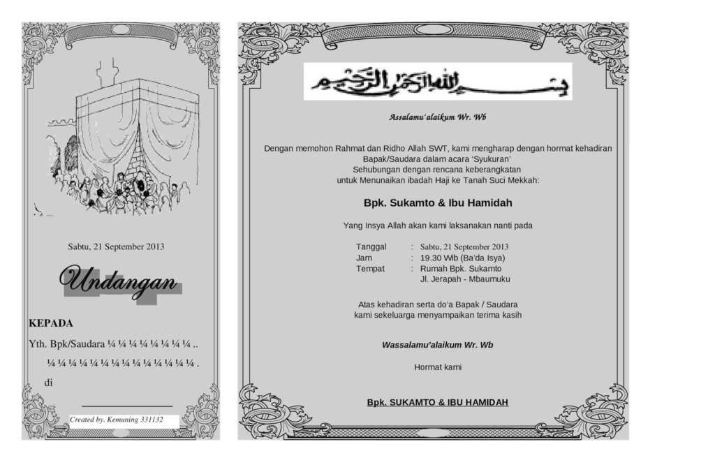 Detail Contoh Surat Undangan Walimatussafar Haji Nomer 18