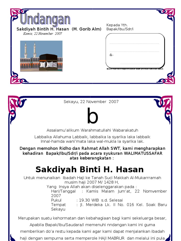 Detail Contoh Surat Undangan Walimatussafar Haji Nomer 45