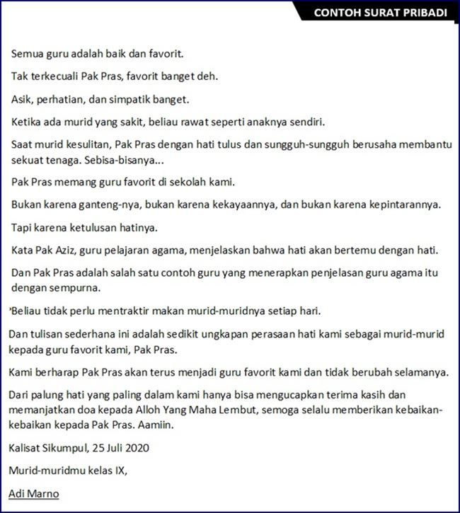 Contoh Surat Untuk Guru Favorit - KibrisPDR