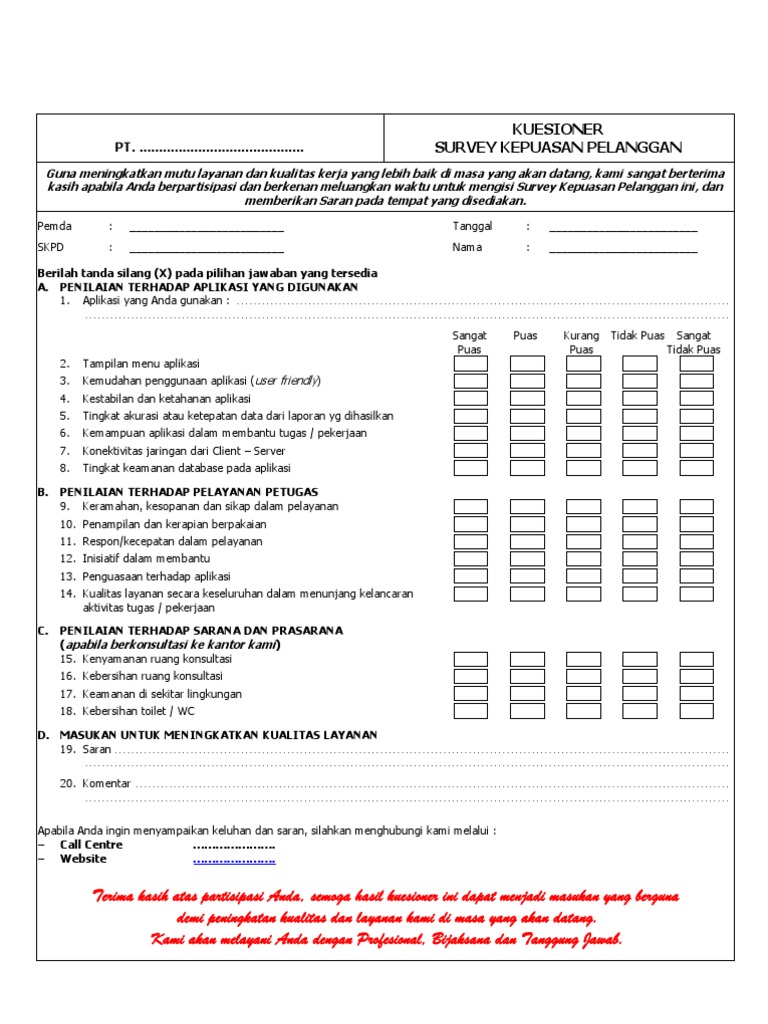 Contoh Survey Kepuasan Pelanggan - KibrisPDR