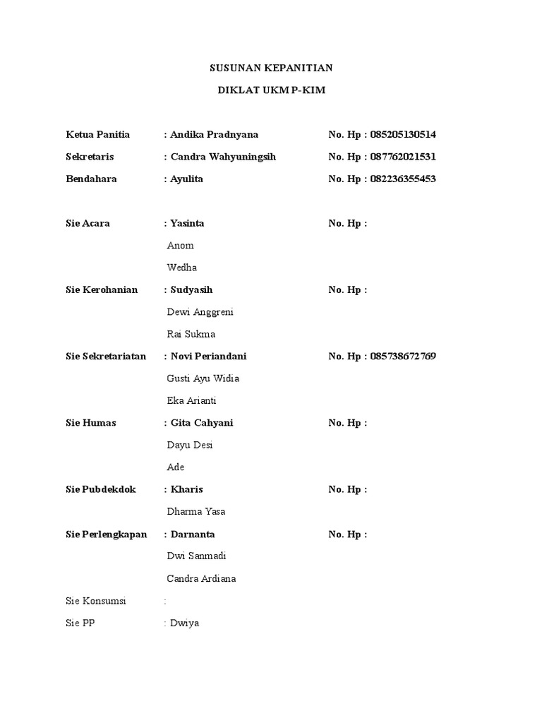 Detail Contoh Susunan Panitia Nomer 31