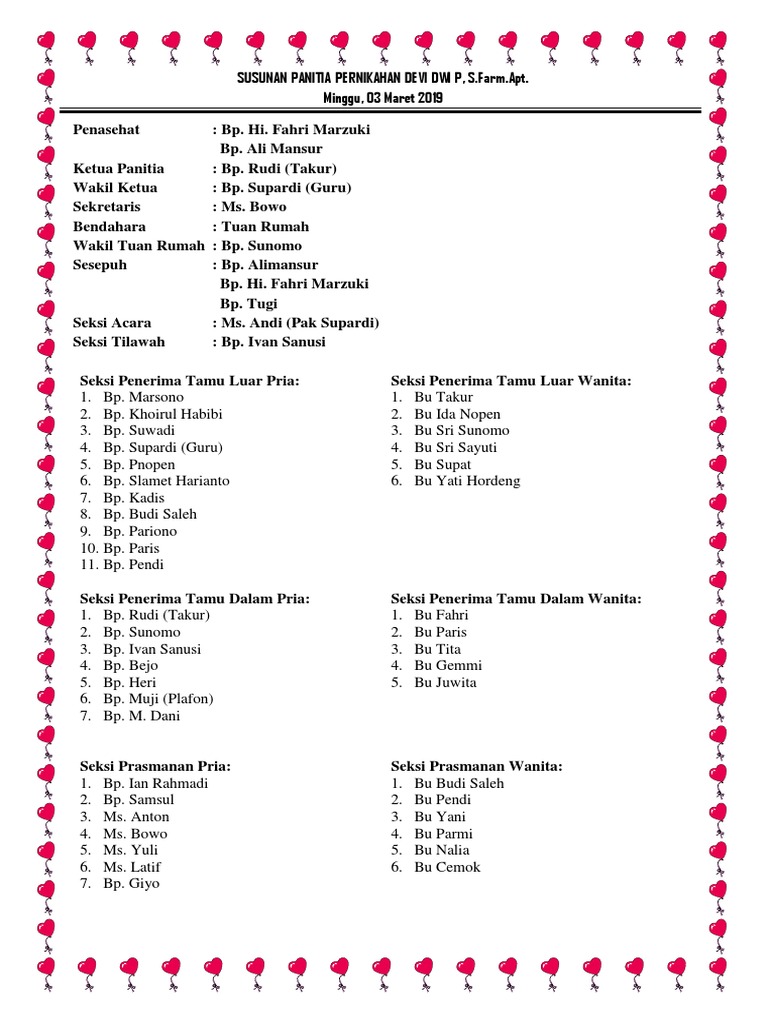 Detail Contoh Susunan Panitia Pernikahan Nomer 36