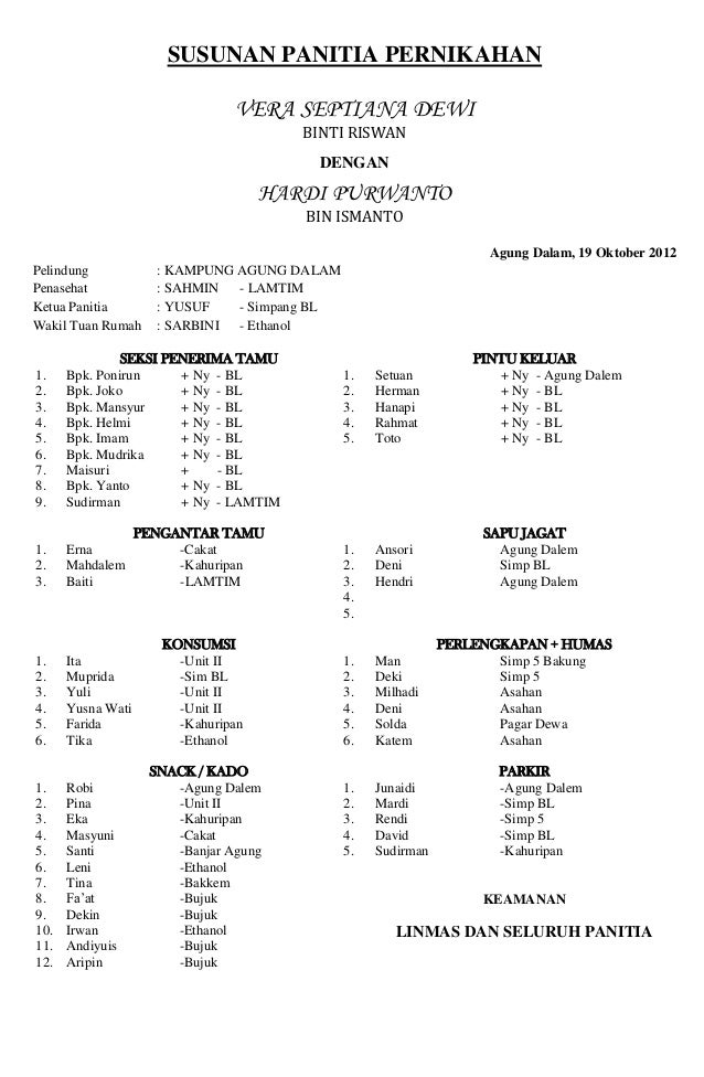Detail Contoh Susunan Panitia Pernikahan Nomer 9