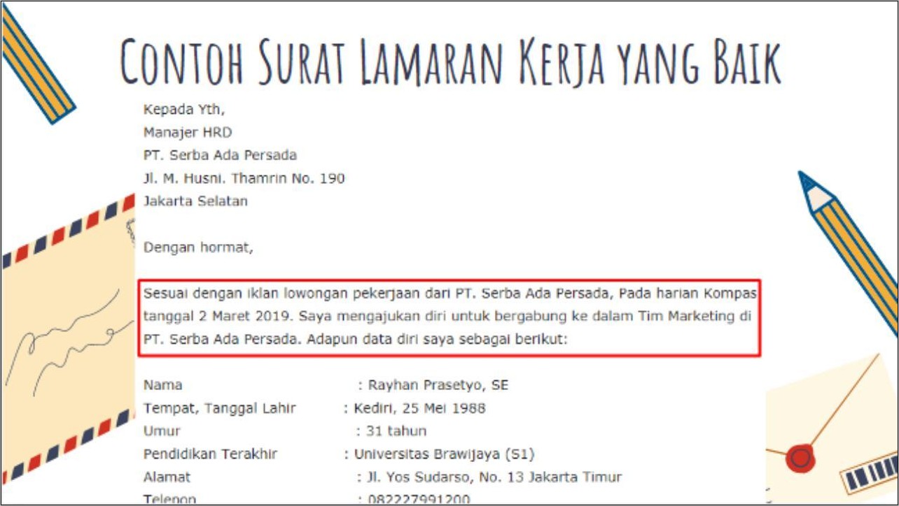 Detail Contoh Susunan Surat Lamaran Kerja Nomer 33