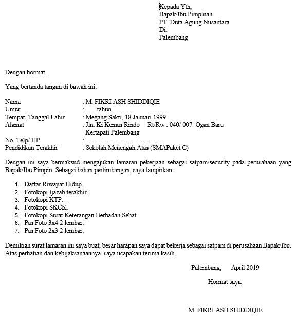 Detail Contoh Susunan Surat Lamaran Kerja Nomer 57