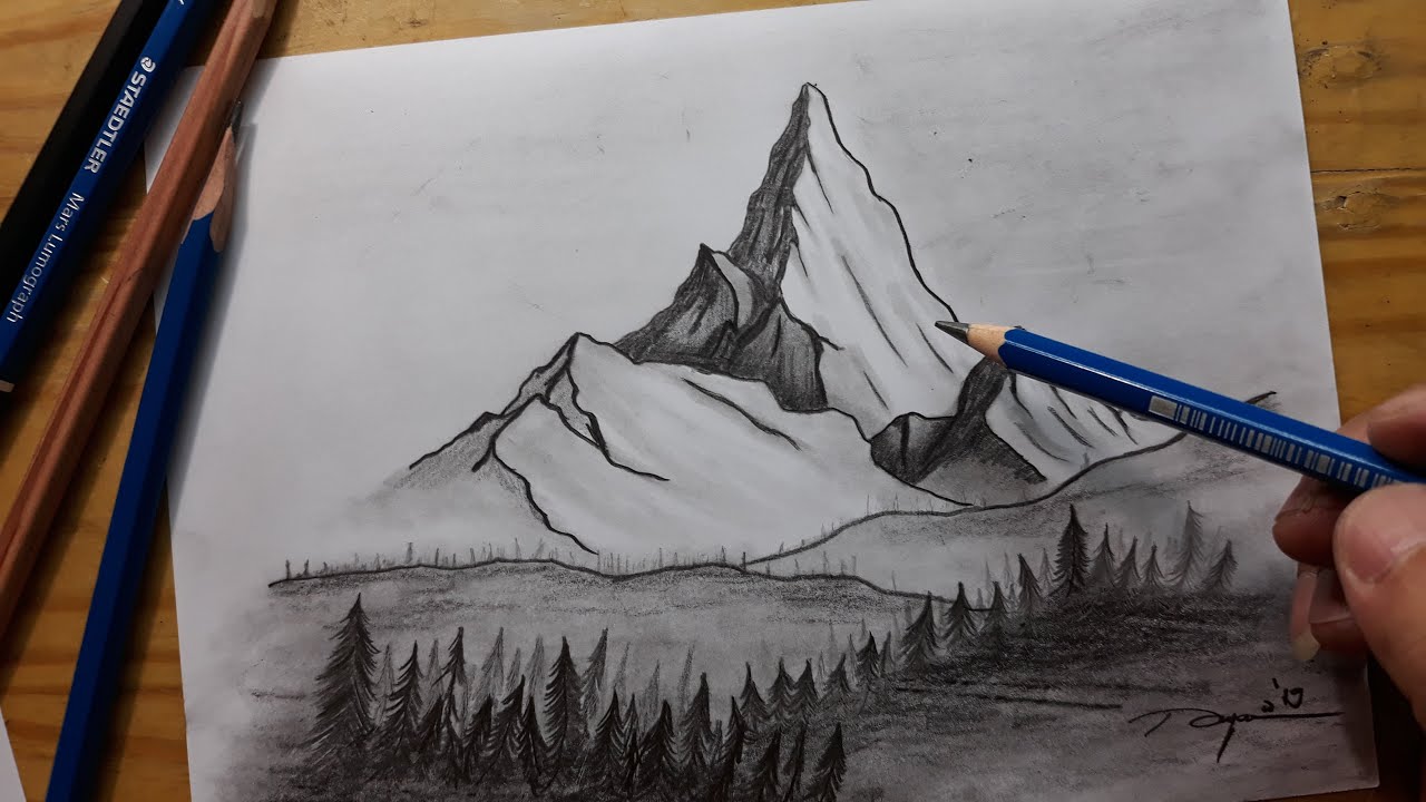 Detail Gambar Pemandangan Alam Dengan Pensil Nomer 3