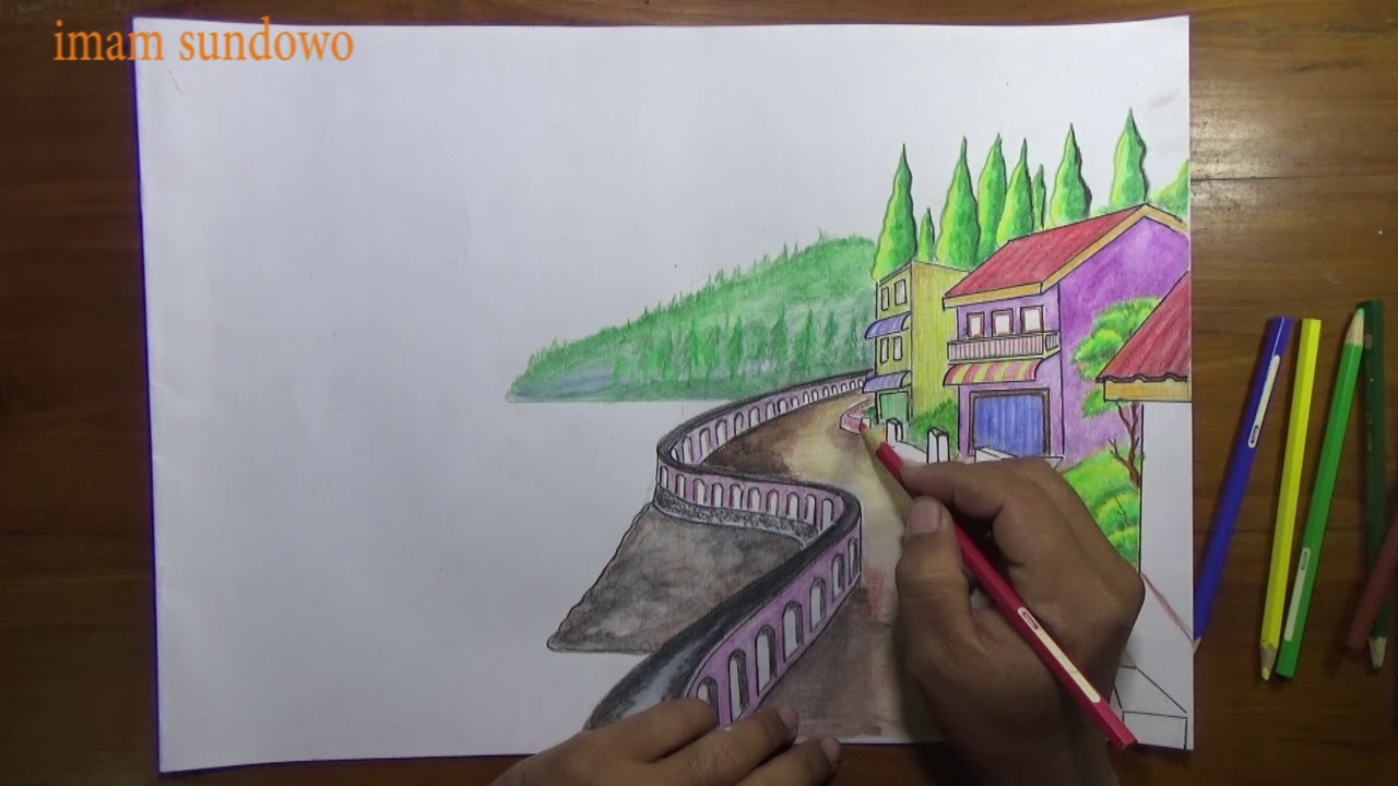 Detail Gambar Pemandangan Dengan Pensil Warna Nomer 7