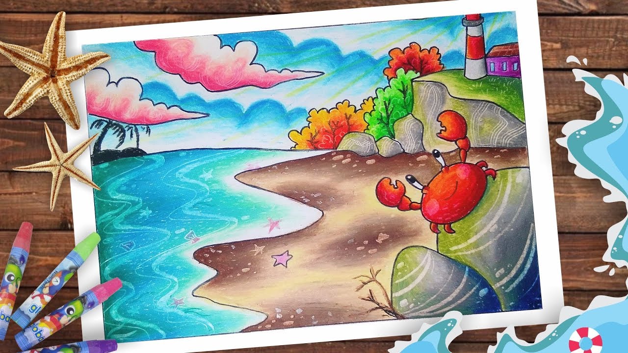 Detail Gambar Pemandangan Laut Dengan Crayon Nomer 3