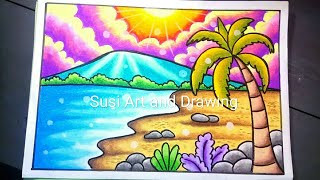 Detail Gambar Pemandangan Laut Dengan Crayon Nomer 26