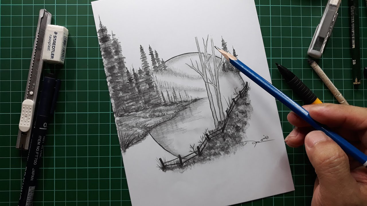 Detail Gambar Pemandangan Pake Pensil Nomer 22