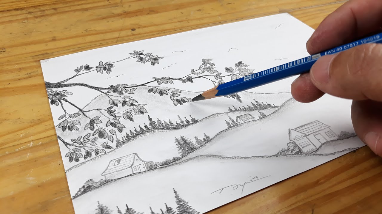 Detail Gambar Pemandangan Pake Pensil Nomer 41