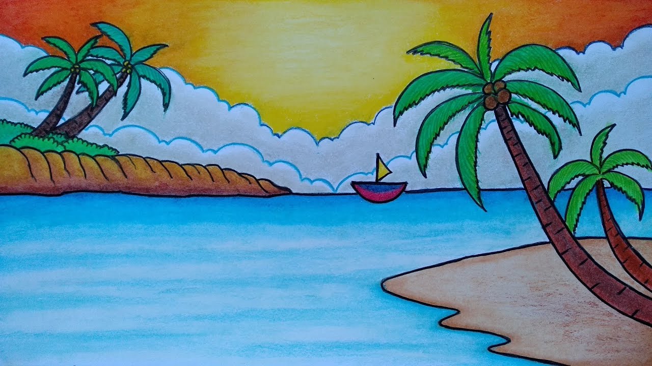Detail Gambar Pemandangan Pantai Lukisan Pensil Pemandangan Pantai Nomer 11