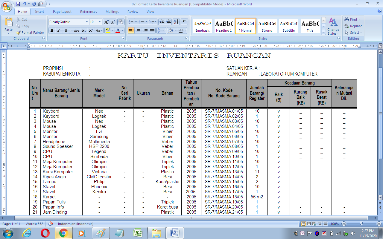 Detail Contoh Tabel Inventaris Barang Nomer 21