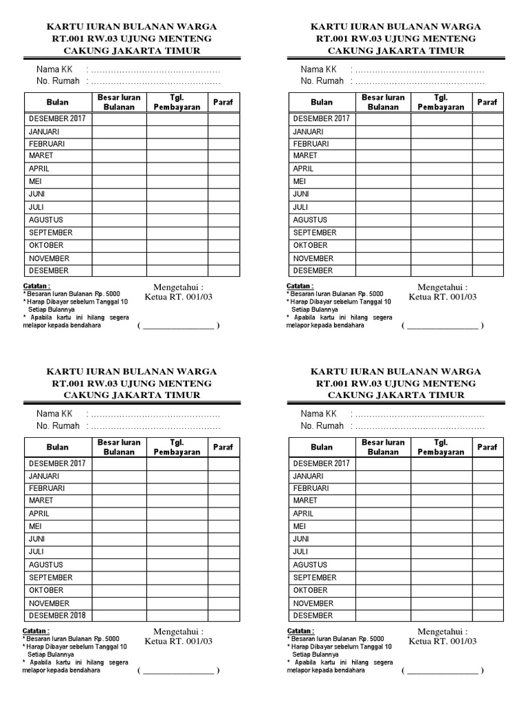 Detail Contoh Tabel Iuran Bulanan Nomer 2