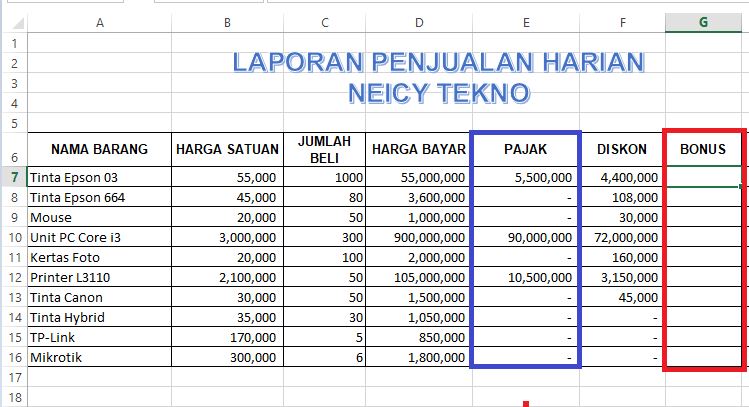 Detail Contoh Tabel Penjualan Nomer 21