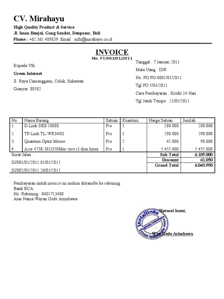 Detail Contoh Tagihan Invoice Nomer 41