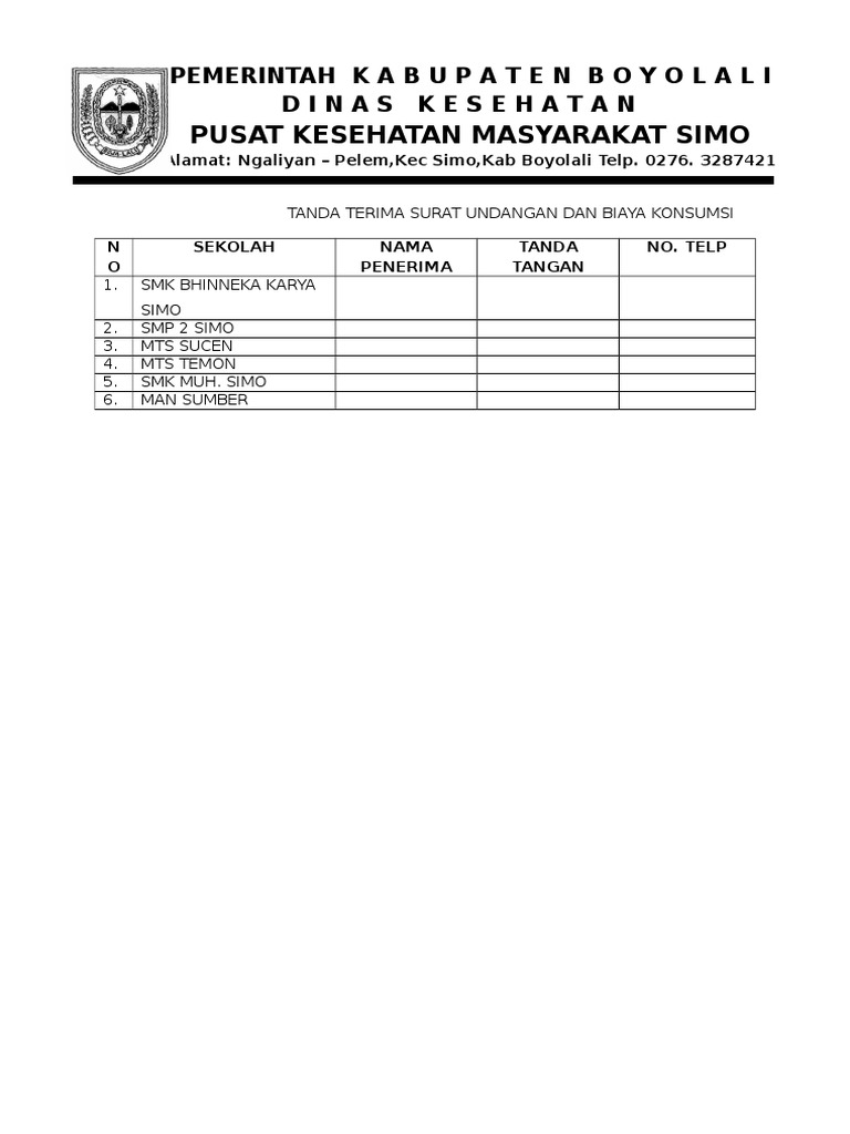 Detail Contoh Tanda Terima Surat Undangan Nomer 5