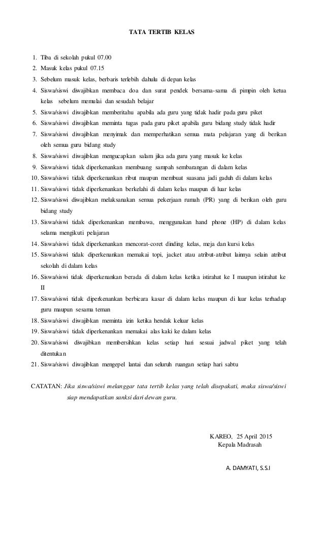 Detail Contoh Tata Tertib Kelas Nomer 5