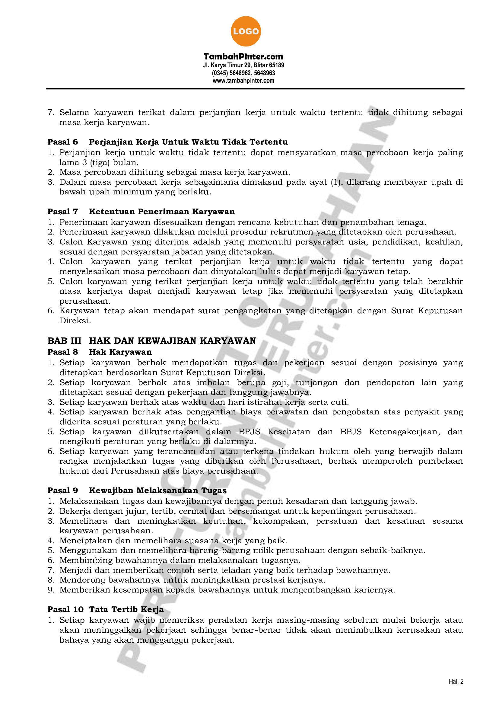 Detail Contoh Tata Tertib Perusahaan Nomer 13