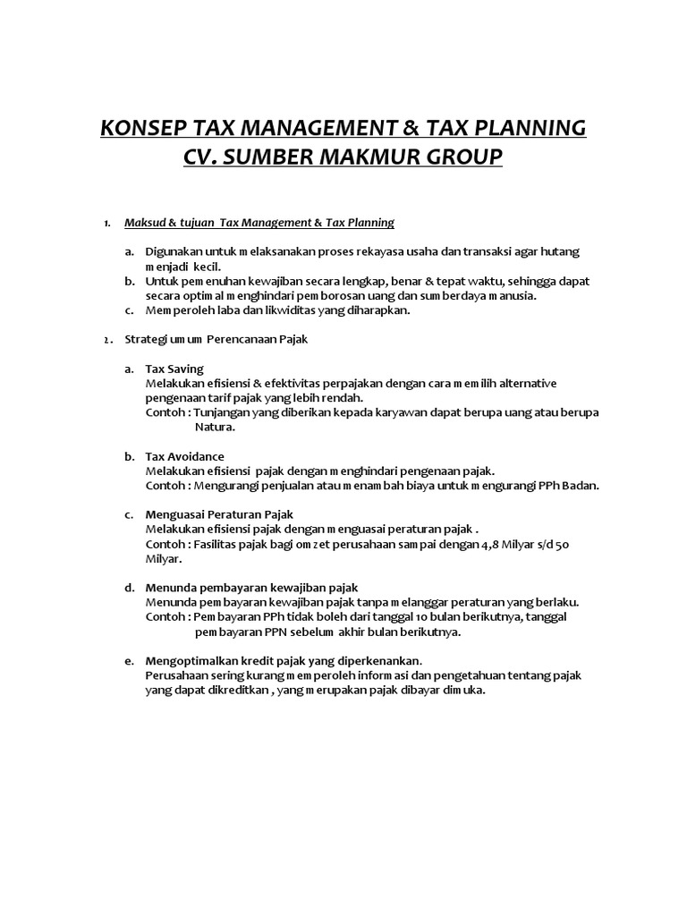 Detail Contoh Tax Planning Nomer 14