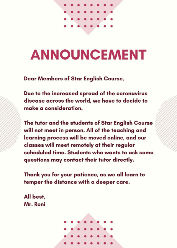 Detail contoh teks announcement di sekolah koleksi nomer 13