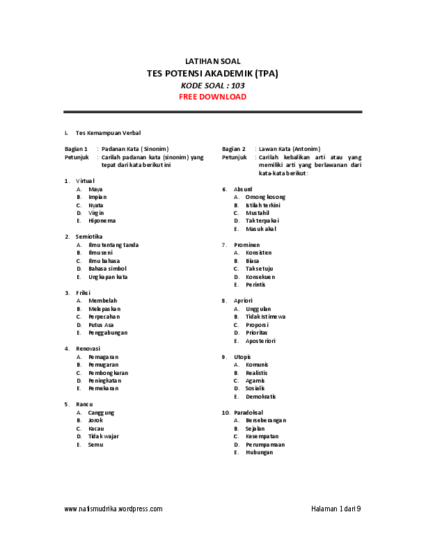 Detail Contoh Tes Akademik Nomer 16