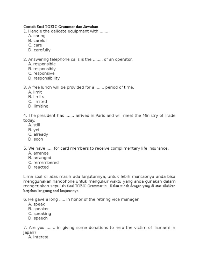 Detail Contoh Tes Toeic Nomer 2