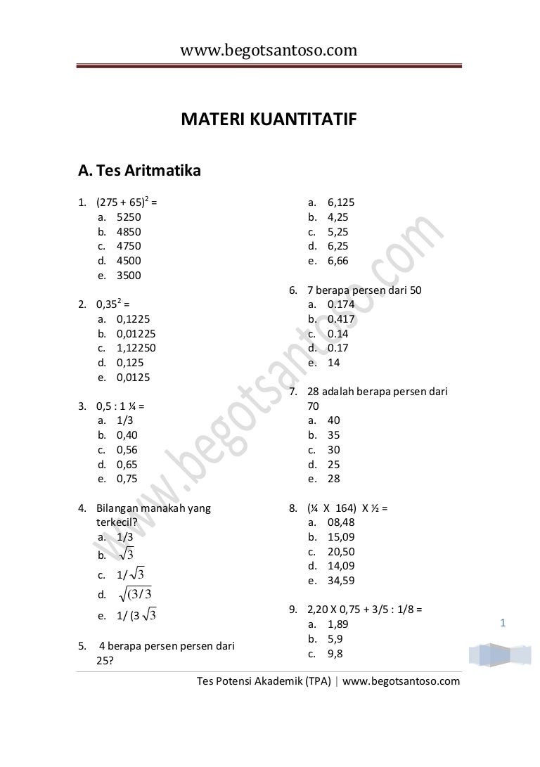 Detail Contoh Tes Tpa Nomer 10