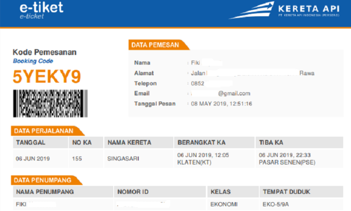 Detail Contoh Tiket Kereta Api Nomer 3