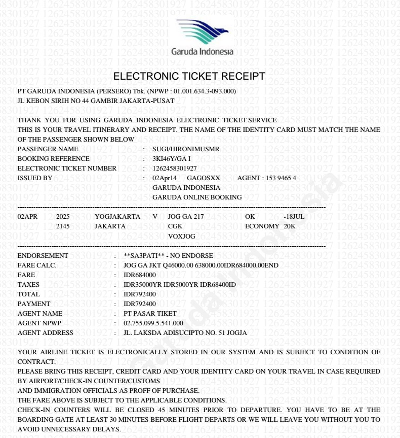 Detail Contoh Tiket Pesawat Garuda Indonesia Nomer 32