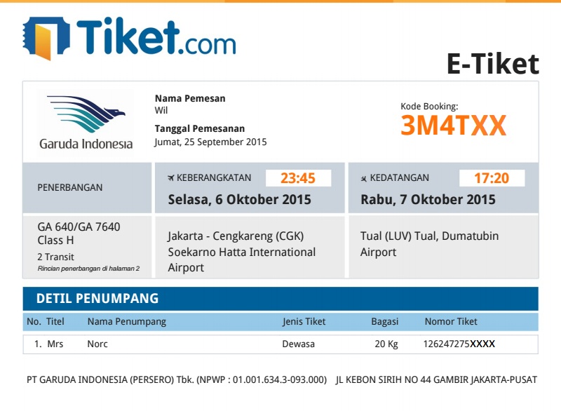 Detail Contoh Tiket Pesawat Garuda Indonesia Nomer 44